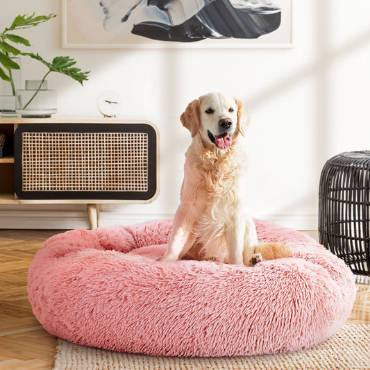 DOG BED Calming Soft Plush Pink