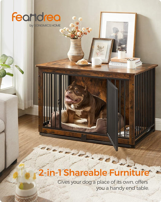 FEANDREA Dog Crate End Table - Rustic Brown