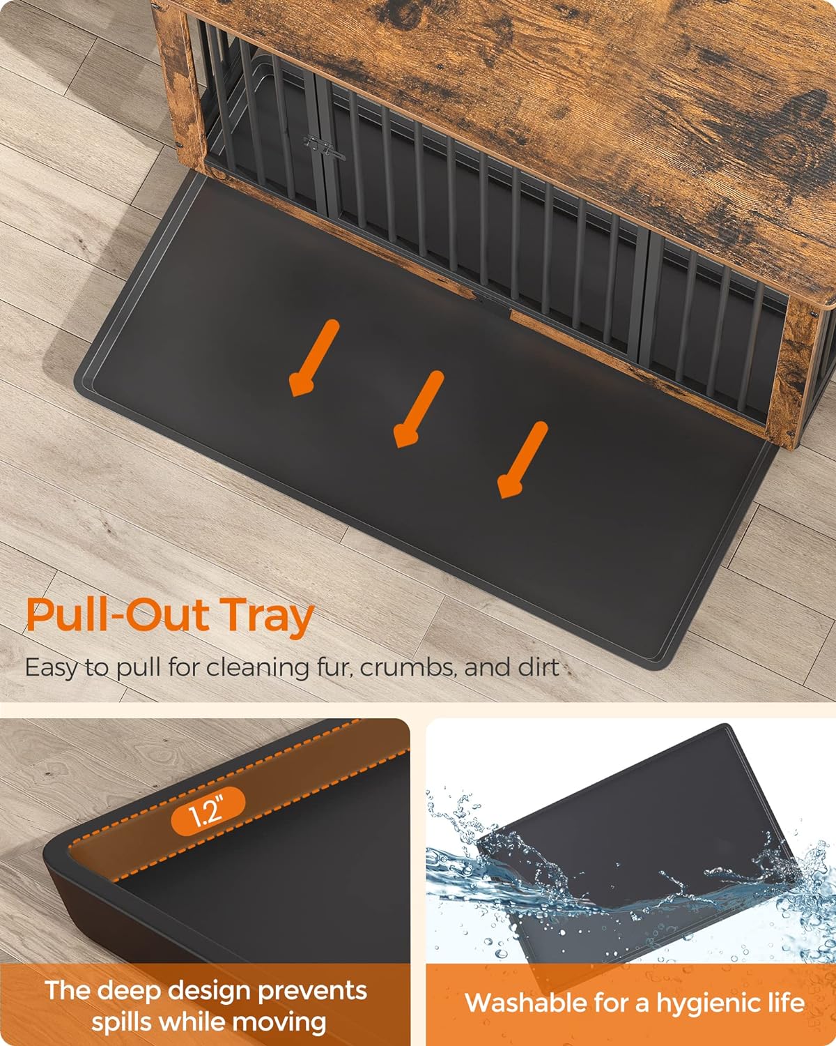 Dog crate with pull-out tray